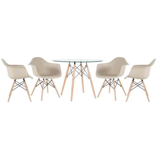 Produto Kit - Mesa de vidro Eames 100 cm + 4 cadeiras Eiffel Daw nude