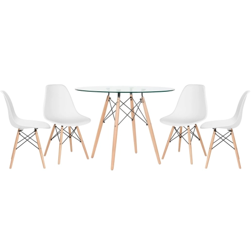 Produto Kit - Mesa de vidro Eames 100 cm + 4 cadeiras Eiffel Dsw branco