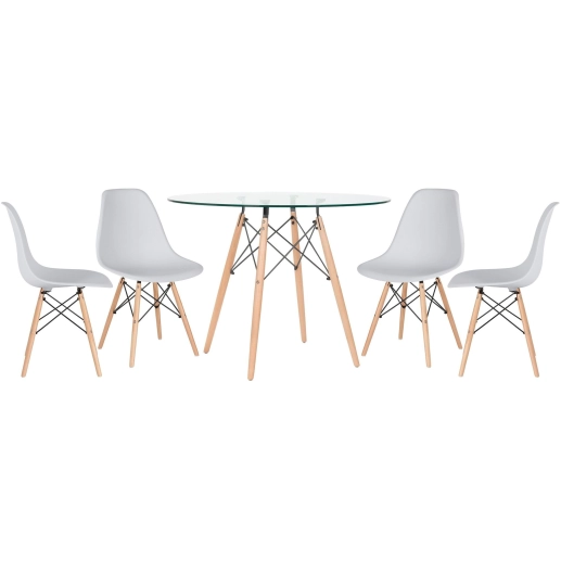 Produto Kit - Mesa de vidro Eames 100 cm + 4 cadeiras Eiffel Dsw cinza claro