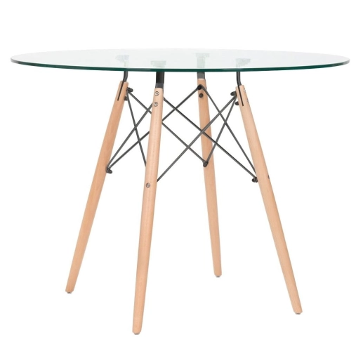 Produto Mesa redonda Eames com tampo de vidro 100 cm + 4 cadeiras Eiffel DSW - Creme