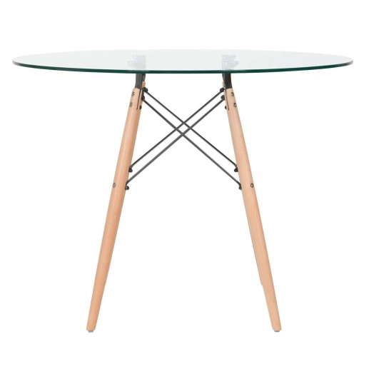 Produto Mesa redonda Eames com tampo de vidro 100 cm + 4 cadeiras Eiffel DSW - Creme