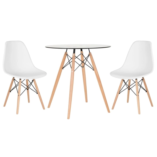 Produto Kit - Mesa de vidro Eames 70 cm + 2 cadeiras Eiffel Dsw branco