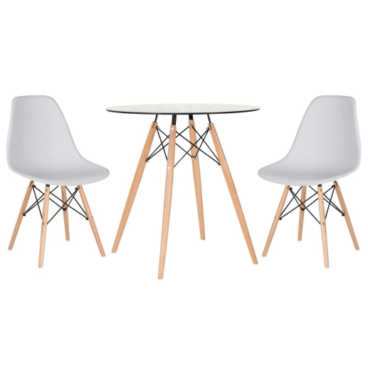 Produto Kit - Mesa de vidro Eames 70 cm + 2 cadeiras Eiffel Dsw cinza claro