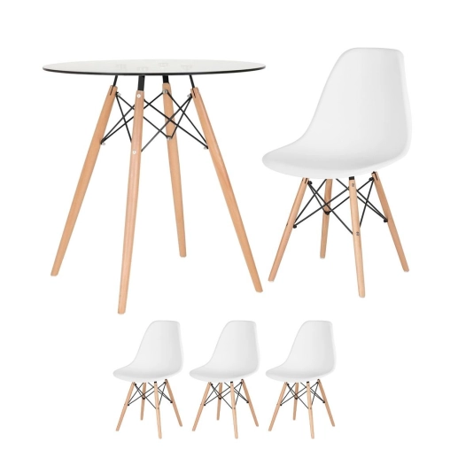 Produto Kit - Mesa de vidro Eames 70 cm + 3 cadeiras Eiffel Dsw branco