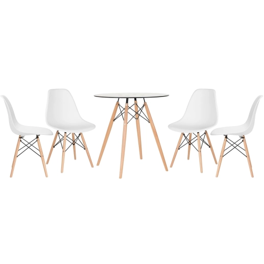 Produto Kit - Mesa de vidro Eames 70 cm + 4 cadeiras Eiffel DSW branco