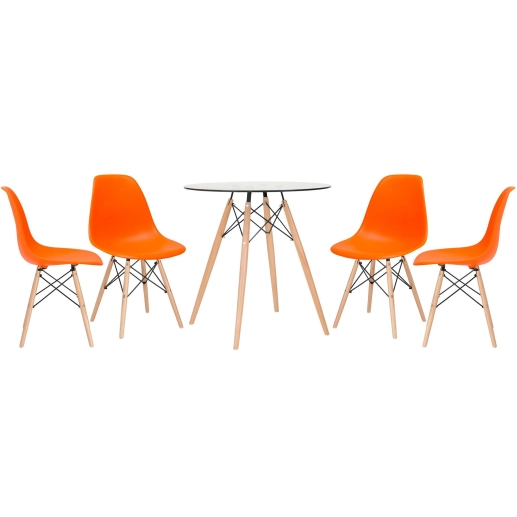 Kit - Mesa de vidro Eames 70 cm + 4 cadeiras Eiffel DSW laranja Produto Kit - Mesa de vidro Eames 70 cm + 4 cadeiras Eiffel DSW laranja