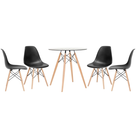 Produto Mesa redonda Eames com tampo de vidro 70 cm + 4 cadeiras Eiffel DSW - Preto