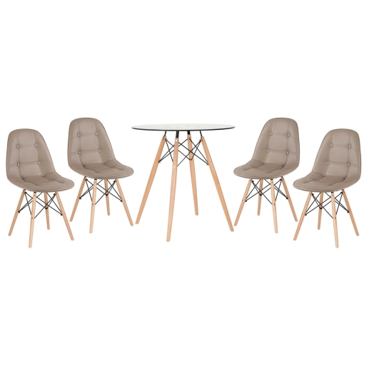 Produto Mesa redonda Eames com tampo de vidro 70 cm + 4 cadeiras Eiffel Botonê- Nude