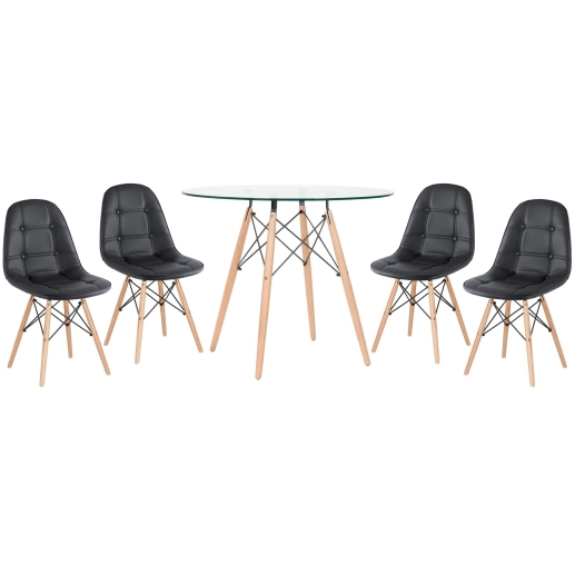 Produto Kit Mesa de vidro Eames 90 cm + 4 cadeiras Eames Botonê Preto