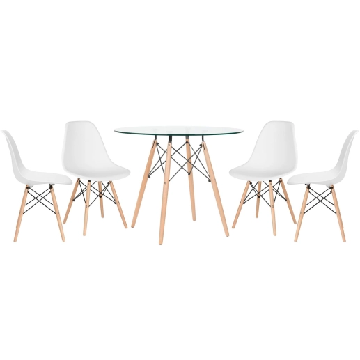 Produto Kit Mesa de vidro Eames 90 cm + 4 cadeiras Eiffel DSW branco