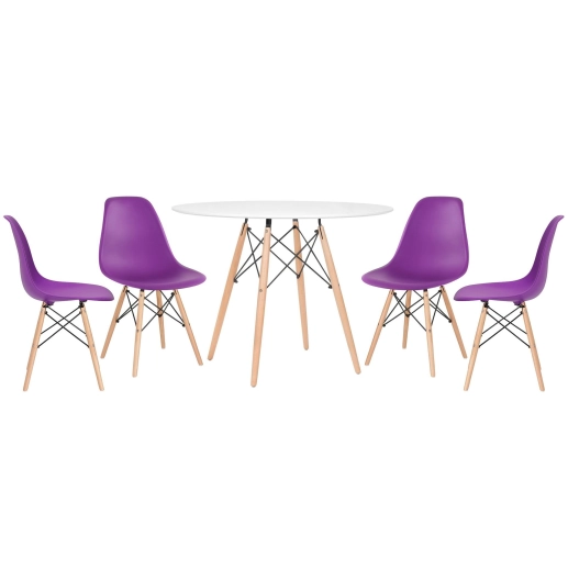 Produto Kit - Mesa Eames 100 cm branco + 4 cadeiras Eames DSW roxo