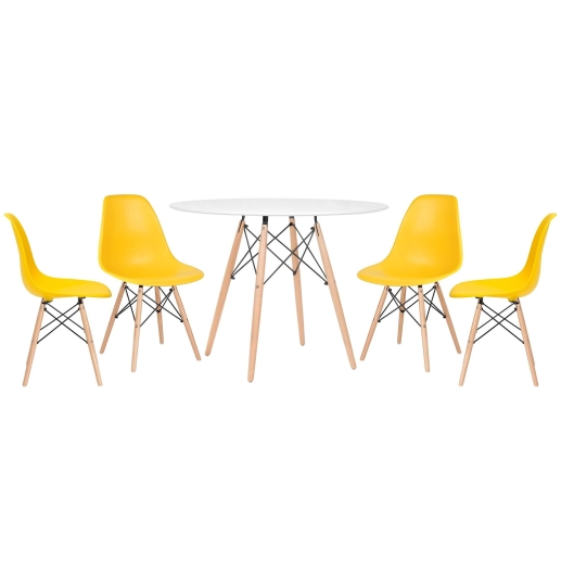 Produto Kit - Mesa Eames 100 cm branco + 4 cadeiras Eames Eiffel Dsw amarelo