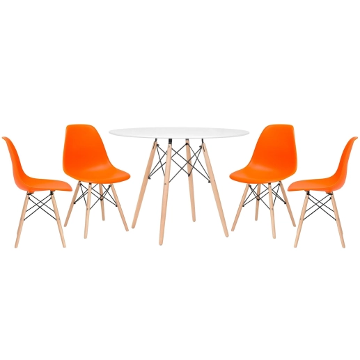 Produto Kit - Mesa Eames 100 cm branco + 4 cadeiras Eames Eiffel Dsw laranja