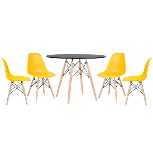 Produto Mesa redonda Eames 100 cm preto + 4 cadeiras Eiffel DSW - Amarelo