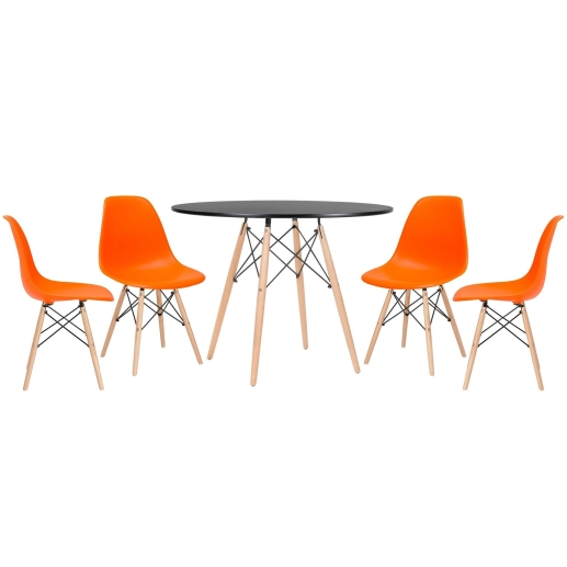 Produto Mesa redonda Eames 100 cm preto + 4 cadeiras Eiffel DSW - Laranja