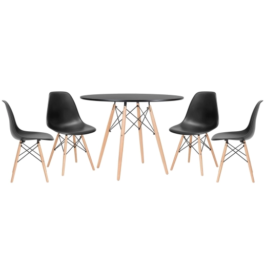 Produto Mesa redonda Eames 100 cm preto + 4 cadeiras Eiffel DSW - Preto