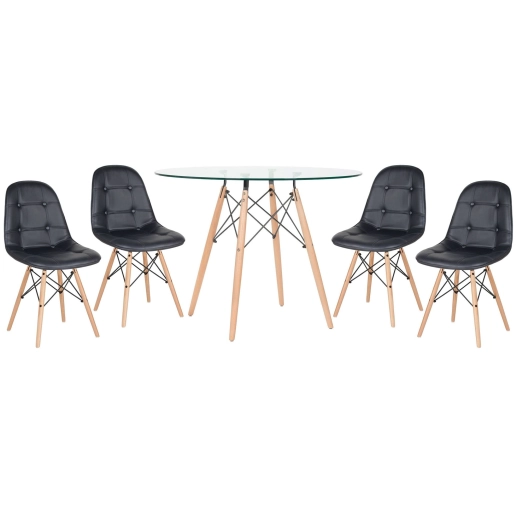 Produto Kit - Mesa Eames 100 cm - Vidro + 4 cadeiras Eames Botonê - Preto