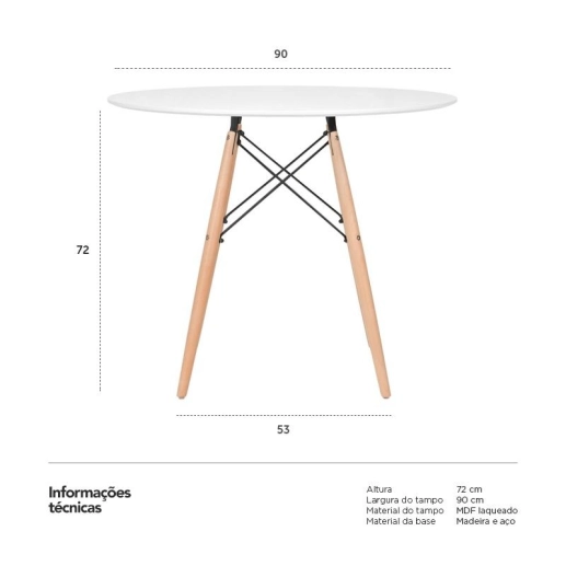 Produto Kit - Mesa Eames 90 cm branco + 4 cadeiras Eames Botonê nude