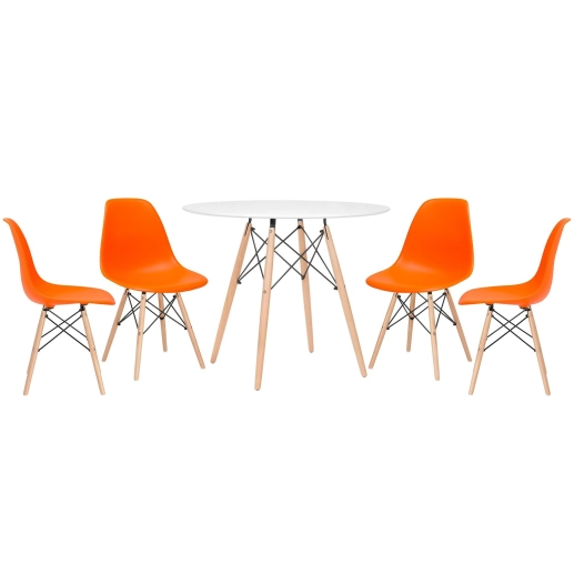 Produto Kit - Mesa Eames 90 cm branco + 4 cadeiras Eames Eiffel Dsw laranja