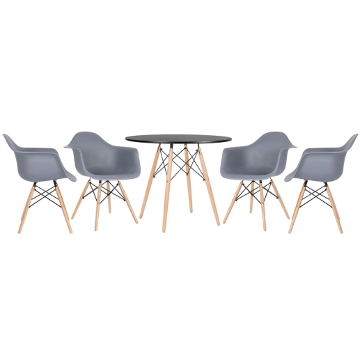 Produto Mesa redonda Eames 90 cm + 4 cadeiras Eiffel DAW - Cinza Escuro