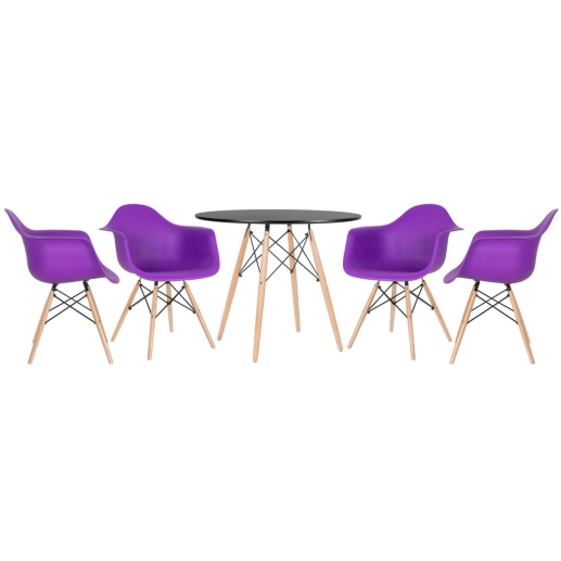 Mesa redonda Eames 90 cm + 4 cadeiras Eiffel DAW - Roxo Produto Mesa redonda Eames 90 cm + 4 cadeiras Eiffel DAW - Roxo