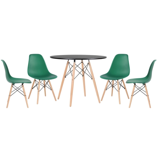 Mesa redonda Eames 90 cm + 4 cadeiras Eiffel DSW - Verde Escuro Produto Mesa redonda Eames 90 cm + 4 cadeiras Eiffel DSW - Verde Escuro