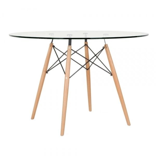 Produto Mesa redonda Eames com tampo de vidro 120 cm + 5 cadeiras Eiffel DSW - Nude
