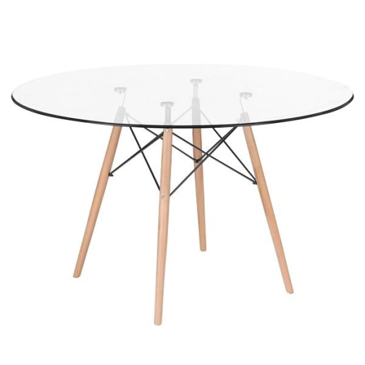Produto Mesa redonda Eames com tampo de vidro 120 cm + 5 cadeiras Eiffel DSW - Nude
