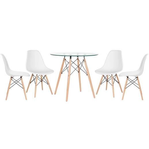 Produto Mesa redonda Eames com tampo de vidro 80 cm + 4 cadeiras Eiffel DSW - Branco