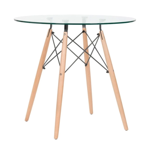 Produto Mesa redonda Eames com tampo de vidro 80 cm + 4 cadeiras Eiffel DSW - Laranja