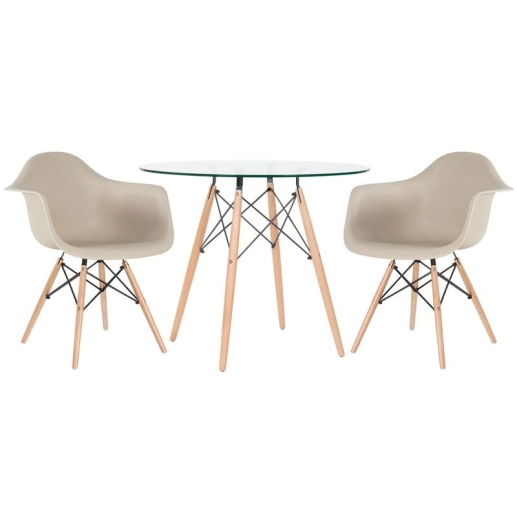 Produto Mesa Redonda de Vidro Eames 90 cm + 2 Cadeiras Eames Eiffel DAW - Nude