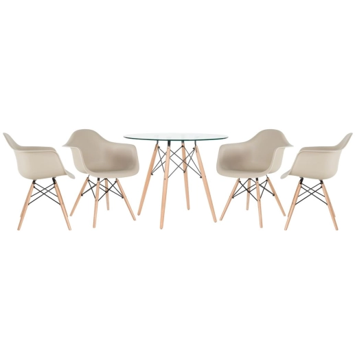 Produto Mesa Redonda de Vidro Eames 90 cm + 4 Cadeiras Eames Eiffel DAW - Nude