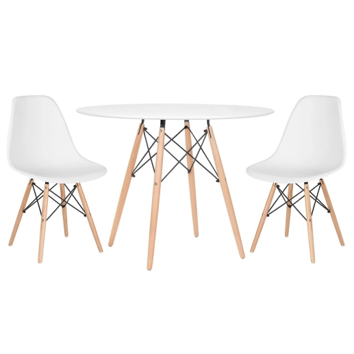 Produto Kit - Mesa redonda Eames 100 cm branco + 2 cadeiras Eiffel Dsw Branco