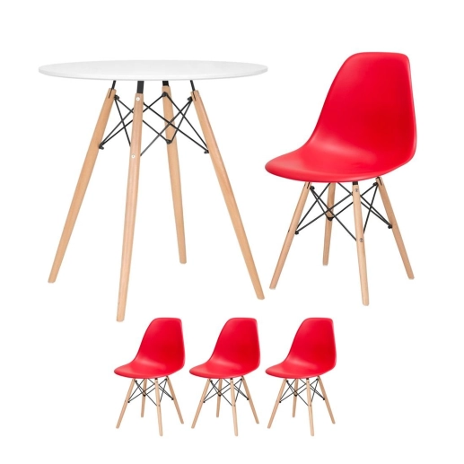 Produto Kit - Mesa redonda Eames 70 cm branco + 3 cadeiras Eiffel Dsw Vermelho