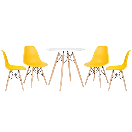 Produto Mesa redonda Eames 70 cm branco + 4 cadeiras Eiffel Dsw Amarelo