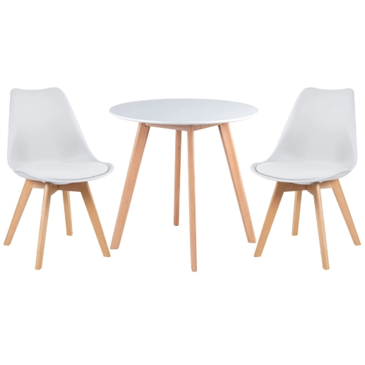 Mesa redonda Leda 70 cm branco + 2 cadeiras estofadas Leda Branco Produto Mesa redonda Leda 70 cm branco + 2 cadeiras estofadas Leda Branco