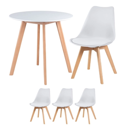 Produto Kit - Mesa redonda Leda 70 cm branco + 3 cadeiras estofadas Leda branco