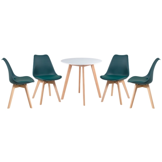 Mesa redonda Leda 70 cm branco + 2 cadeiras estofadas Leda Verde escuro Produto Mesa redonda Leda 70 cm branco + 2 cadeiras estofadas Leda Verde escuro