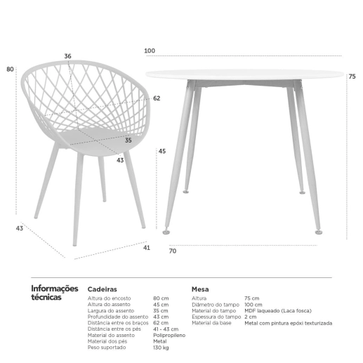 Mesa de jantar redonda 100 cm branco + 4 cadeiras Clarice Nest Azul petróleo Produto Mesa de jantar redonda 100 cm branco + 4 cadeiras Clarice Nest Azul petróleo