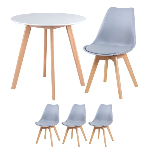 Mesa redonda Leda 70 cm branco + 3 cadeiras estofadas Leda Cinza Claro Produto Mesa redonda Leda 70 cm branco + 3 cadeiras estofadas Leda Cinza Claro