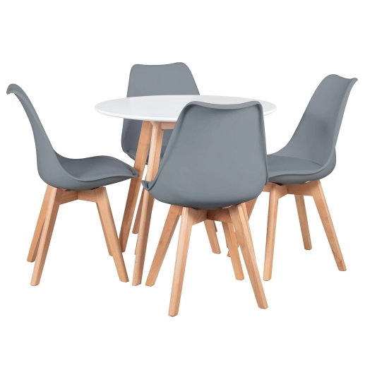 Mesa redonda Leda 80 cm branco + 4 cadeiras estofadas Leda Cinza Escuro Produto Mesa redonda Leda 80 cm branco + 4 cadeiras estofadas Leda Cinza Escuro