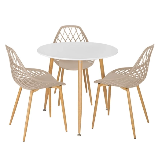 Produto Mesa de jantar redonda 80 cm branco + 3 cadeiras Clarice Cloe Nude