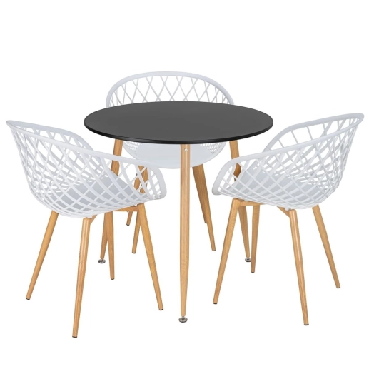 Produto Mesa de jantar redonda 80 cm preto + 3 cadeiras Clarice Nest Branco