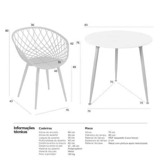 Produto Mesa de jantar redonda 80 cm preto + 3 cadeiras Clarice Nest Fendi