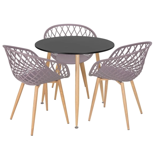 Produto Mesa de jantar redonda 80 cm preto + 3 cadeiras Clarice Nest Fendi