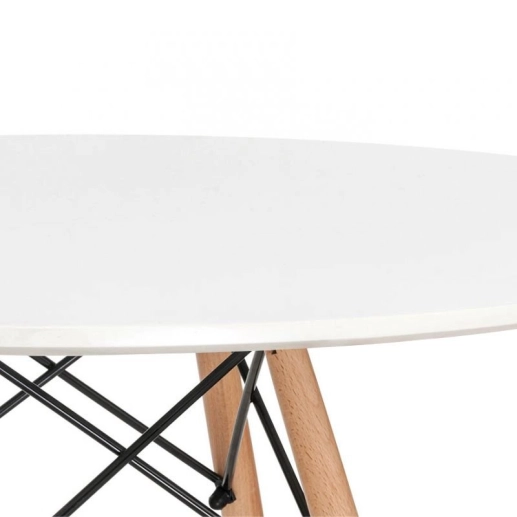 Produto Mesa De Jantar Redonda Eames Eiffel Com Tampo De Mdf Laqueado E Base De Madeira E Aço 120 Cm Cozinha Sala De Jantar Bar Cafeteria, Branco
