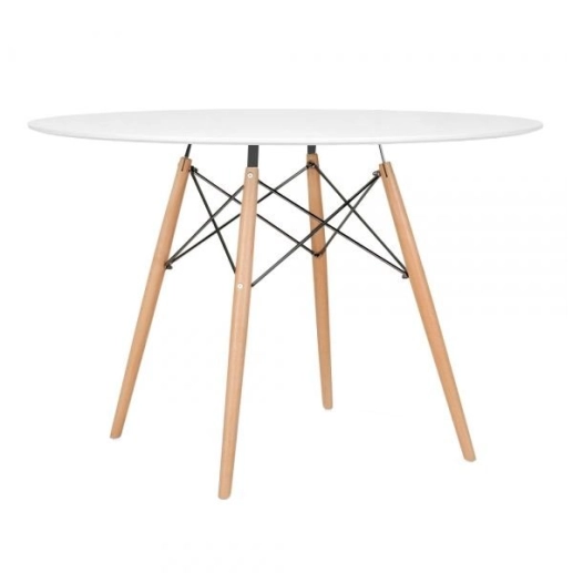 Produto Mesa De Jantar Redonda Eames Eiffel Com Tampo De Mdf Laqueado E Base De Madeira E Aço 120 Cm Cozinha Sala De Jantar Bar Cafeteria, Branco