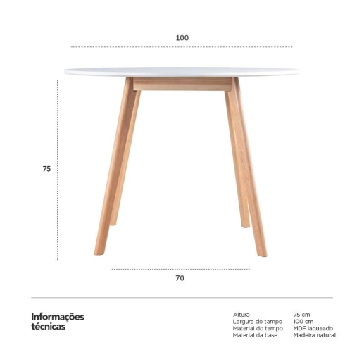 Produto Mesa de jantar redonda Leda 100 cm - Branco