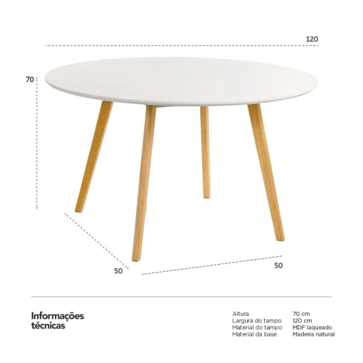 Produto Mesa de jantar redonda Leda 120 cm Branco
