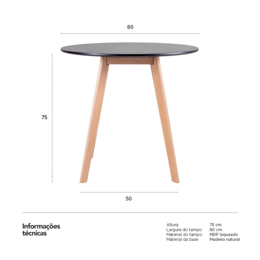 Produto Mesa de jantar redonda Leda 80 cm Preto